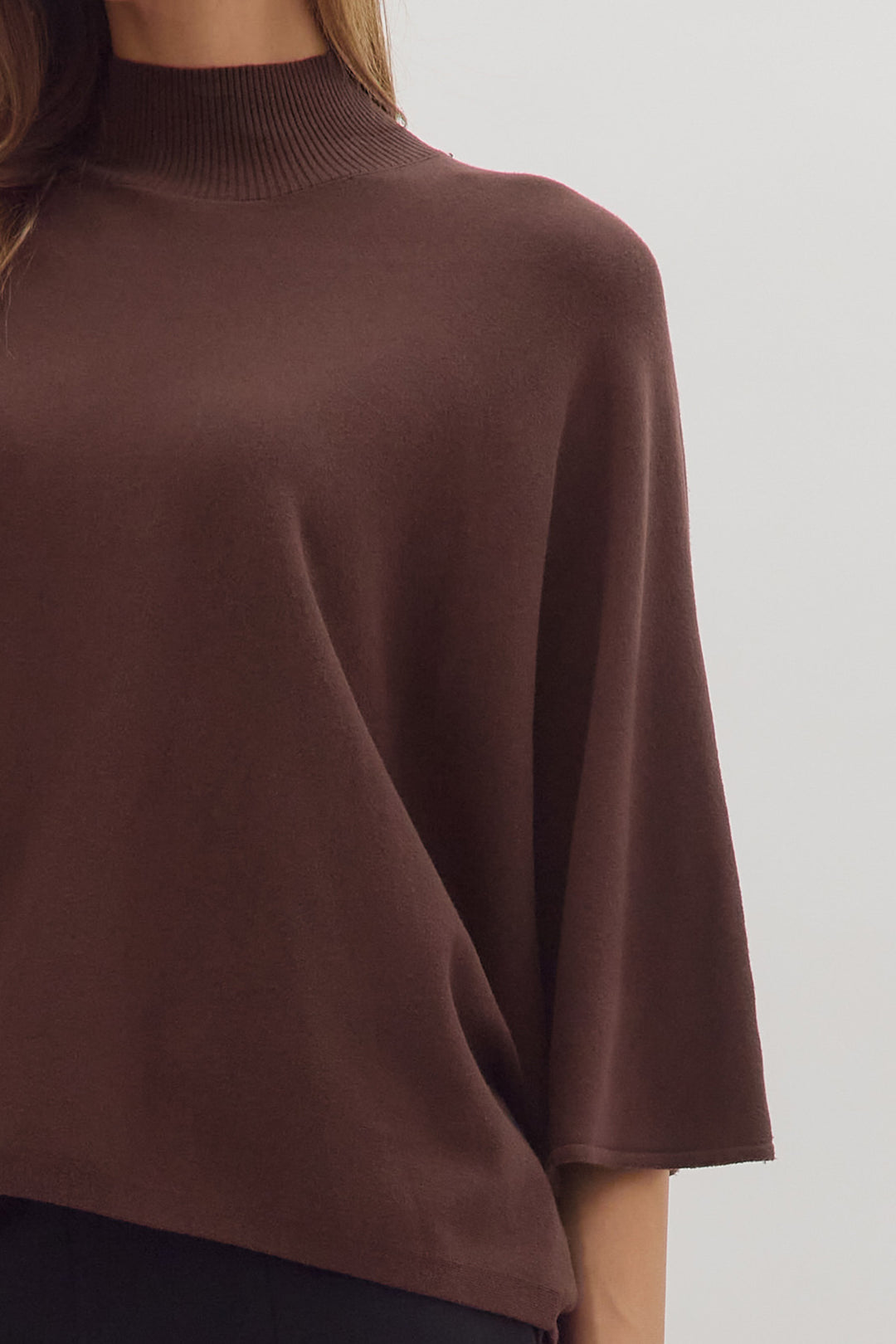 chocolate brown dolman sleeve entro top details