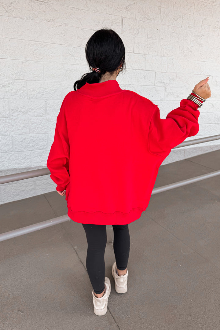 Georgia red mock neck oversized sweatshirt parke embroidered back