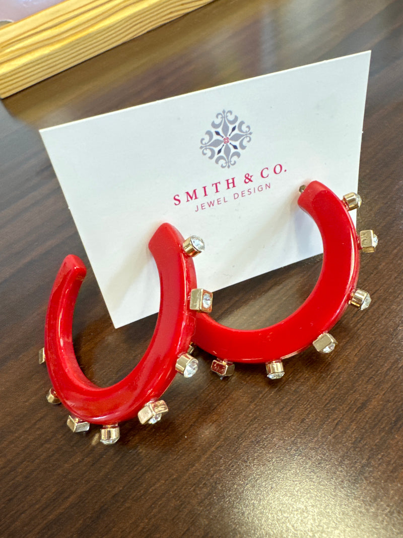 City Girl Jewel Hoop Red Earrings