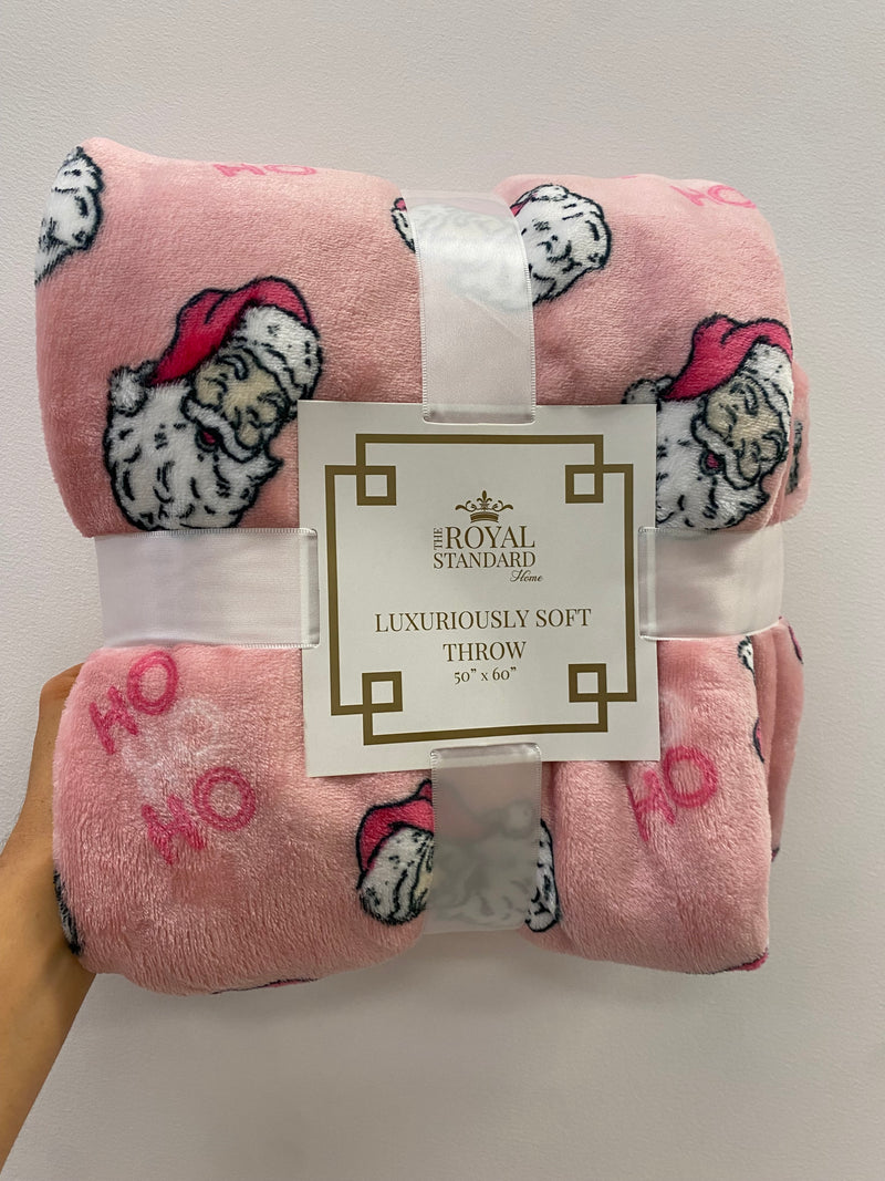 pink santa ho ho ho blanket throw