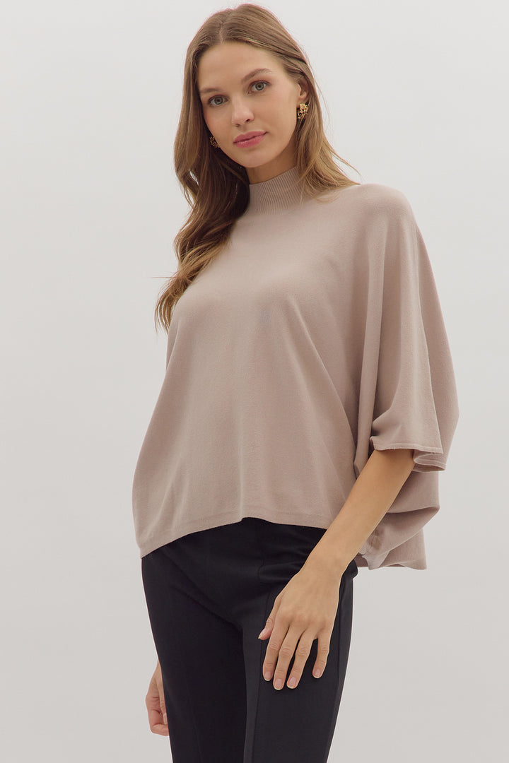 almond natural beige dolman sleeve entro top side
