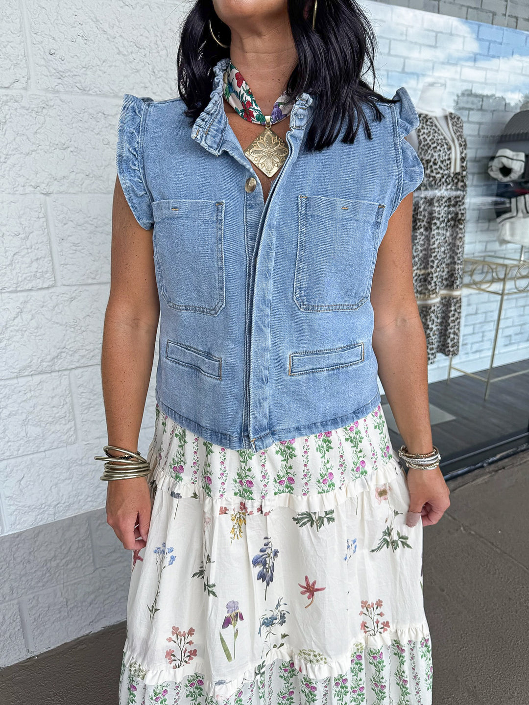 denim button up vest top