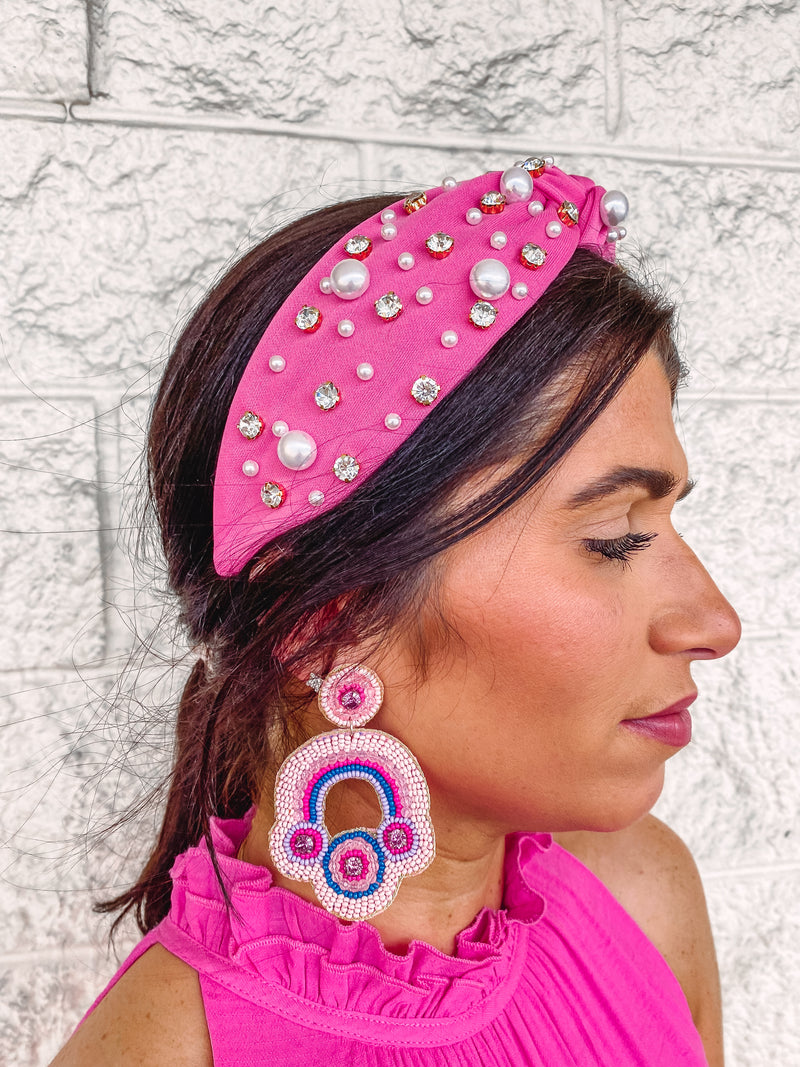 Hot Pink Pearl Rhinestone Headband