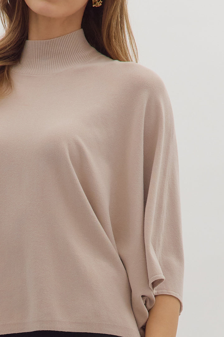 almond natural beige dolman sleeve entro top details