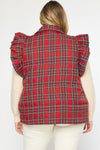 entro red plaid vest ruffle shoulder