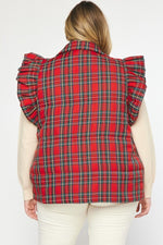 entro red plaid vest ruffle shoulder