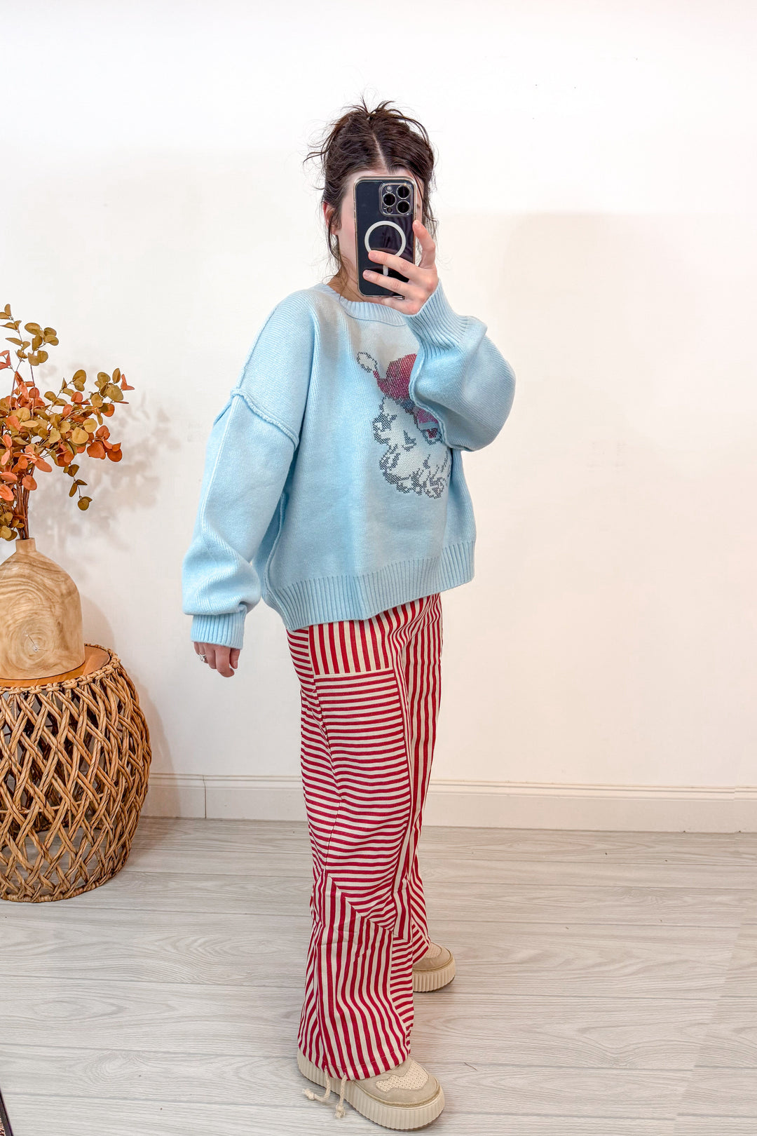 santa stitch light blue Christmas sweater side