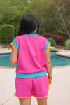 80s style colorblock scuba fabric set