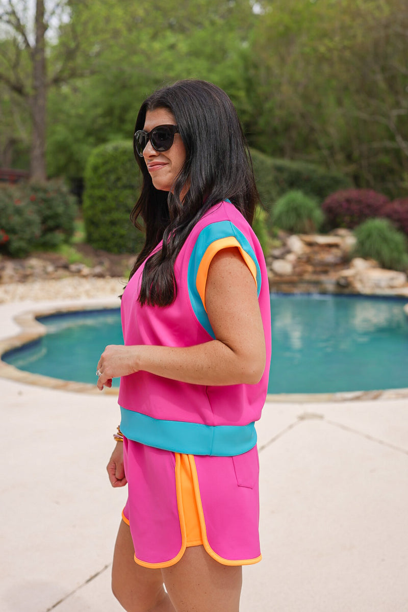 80s style colorblock scuba fabric set