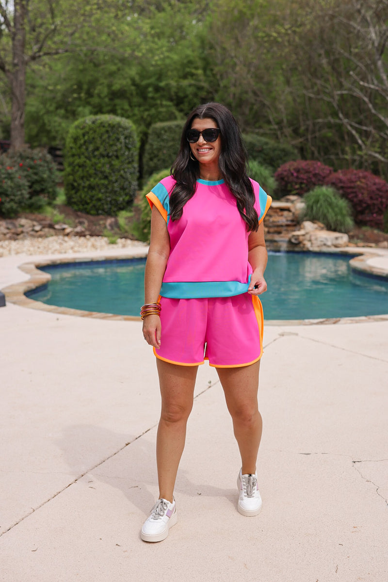 80s style colorblock scuba fabric set