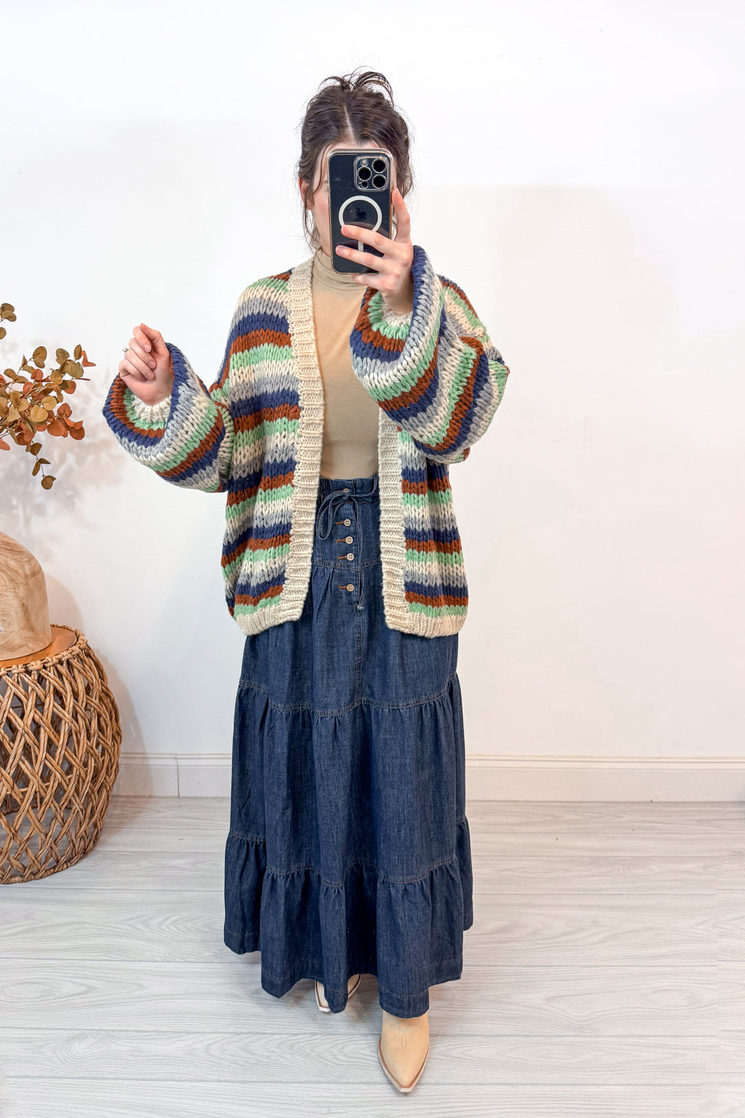 fall colors stripe knit cardigan