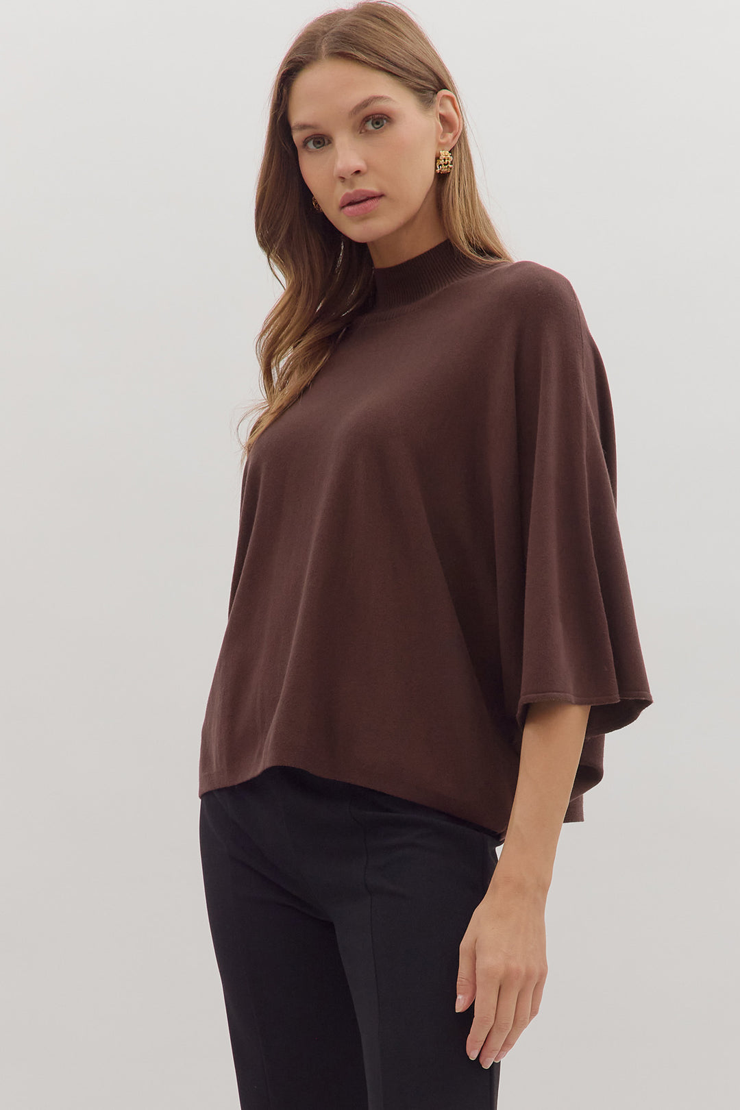 chocolate brown dolman sleeve entro top side