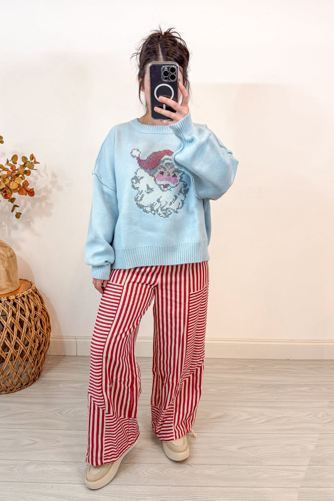 santa stitch light blue Christmas sweater full