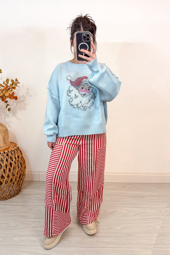 santa stitch light blue Christmas sweater full