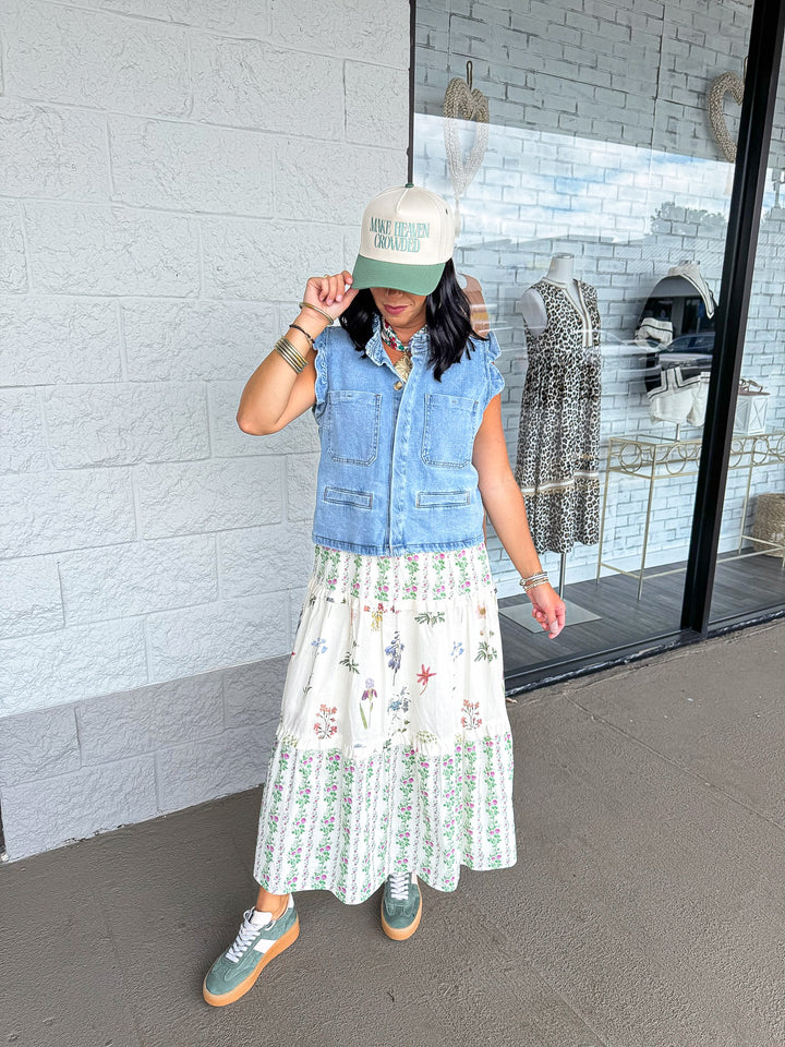 ruffle trim denim vest top