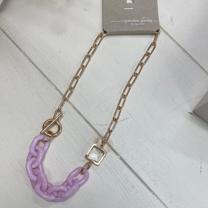 pink acrylic chain necklace with jewel