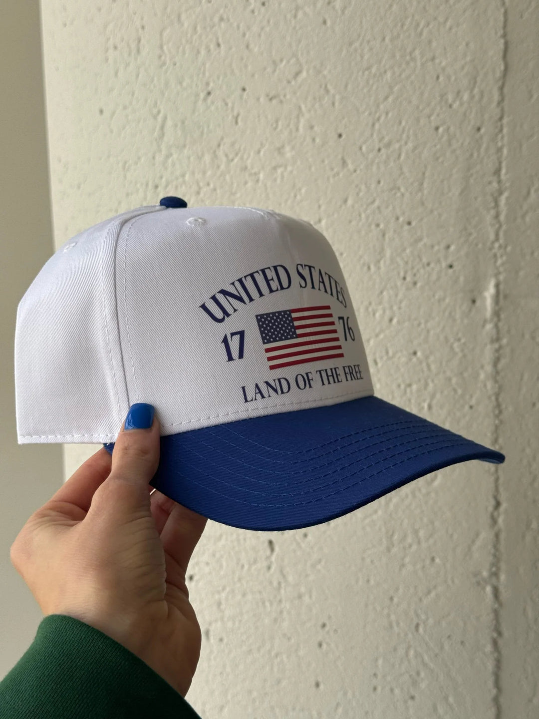 Red, white, blue, American flag trucker hat