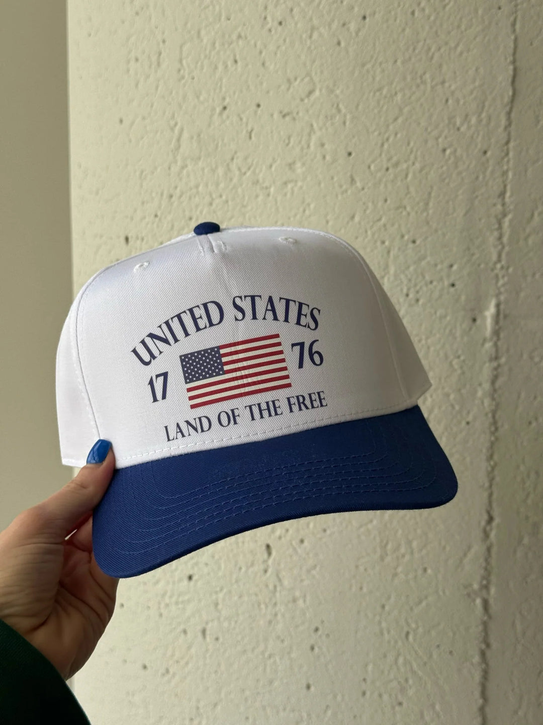 Red, white, blue, American flag trucker hat