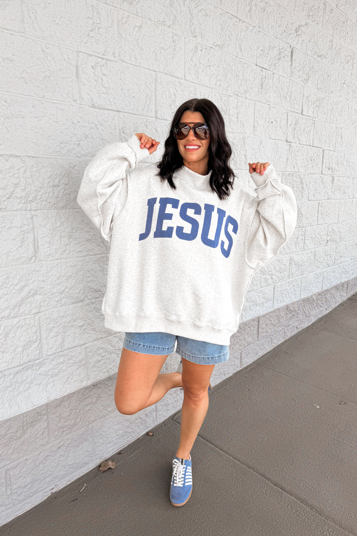 Jesus god is good reversible mock neck oversized sweatshirt fit pic