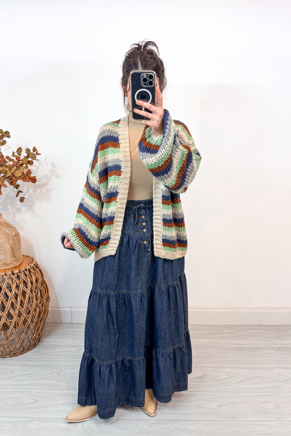 fall colors stripe knit cardigan