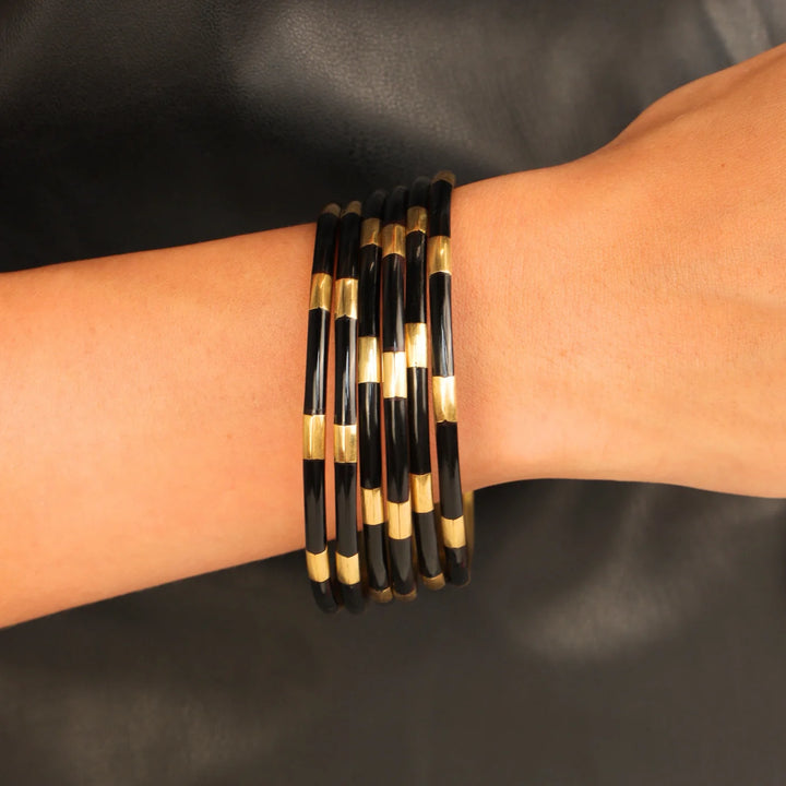 budhagirl black and gold Veda bangle bracelets, set of 6