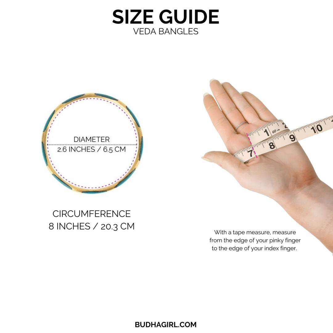 size chart for budhagirl black and gold Veda bangle bracelets