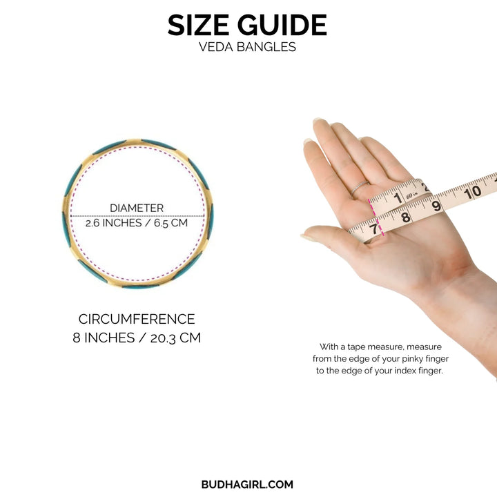 size chart for budhagirl black and gold Veda bangle bracelets