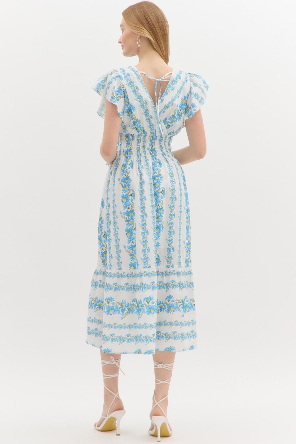 blue floral print entro smocked dress
