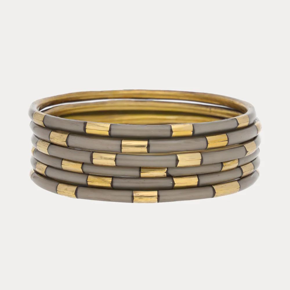 Budagirl ash grey and gold, set of 6 bangle bracelets