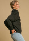 Umgee black scuba luxe knit polo style pullover top with dolman long sleeves