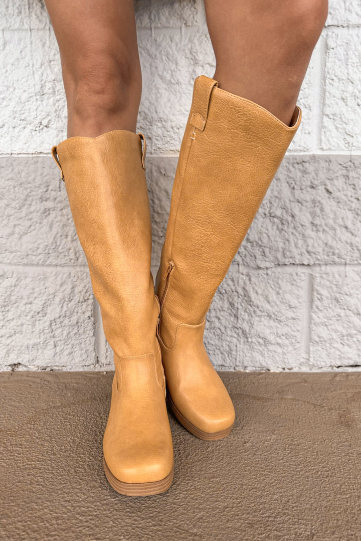 Chinese laundry yurie camel rugged boot front view