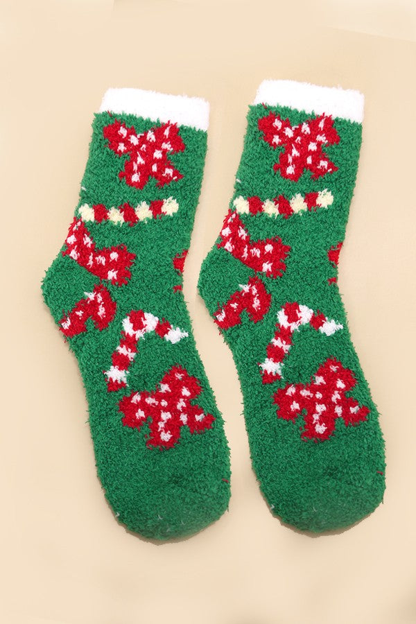 Candy Cane Christmas Fuzzy Socks