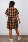 Caramel and black plaid flannel dress