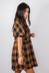 Caramel and black plaid flannel dress