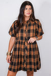 Caramel and black plaid flannel dress