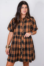 Caramel and black plaid flannel dress