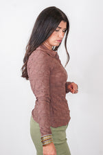 Cocoa brown textured long sleeve top