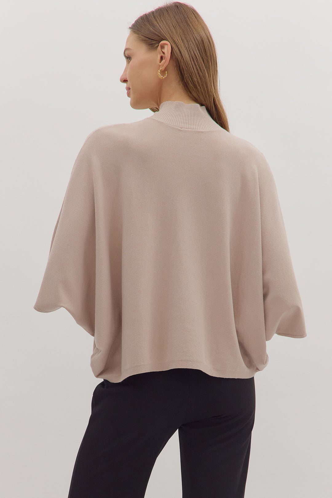 almond natural beige dolman sleeve entro top back