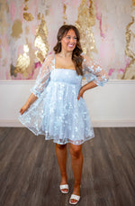 sequin blue floral babydoll dress