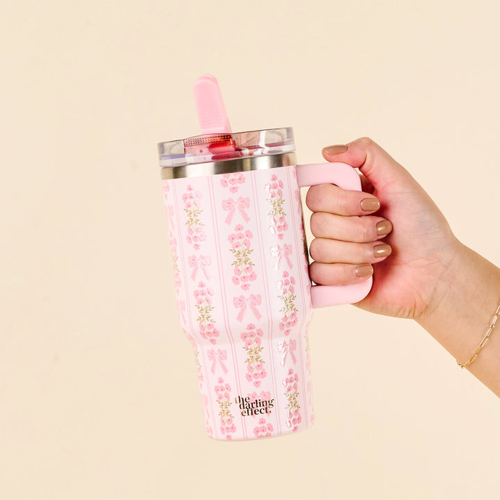 Pink floral travel cups
