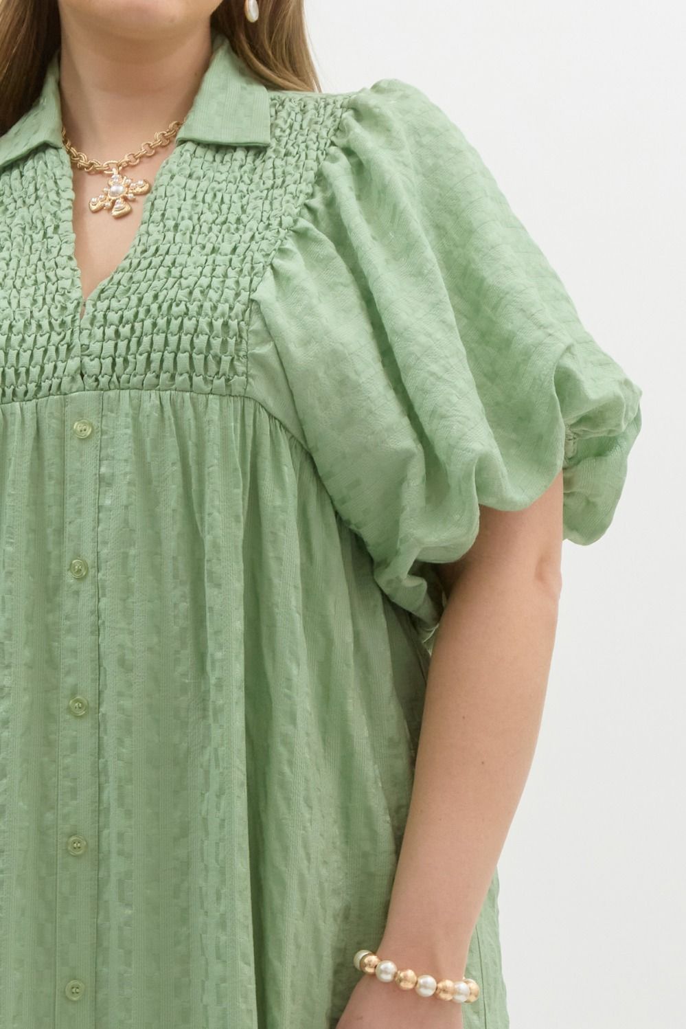 Easy Trends Textured Sage Midi Dress