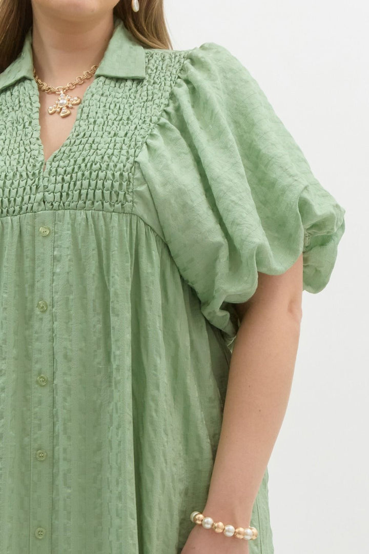 Easy Trends Textured Sage Midi Dress