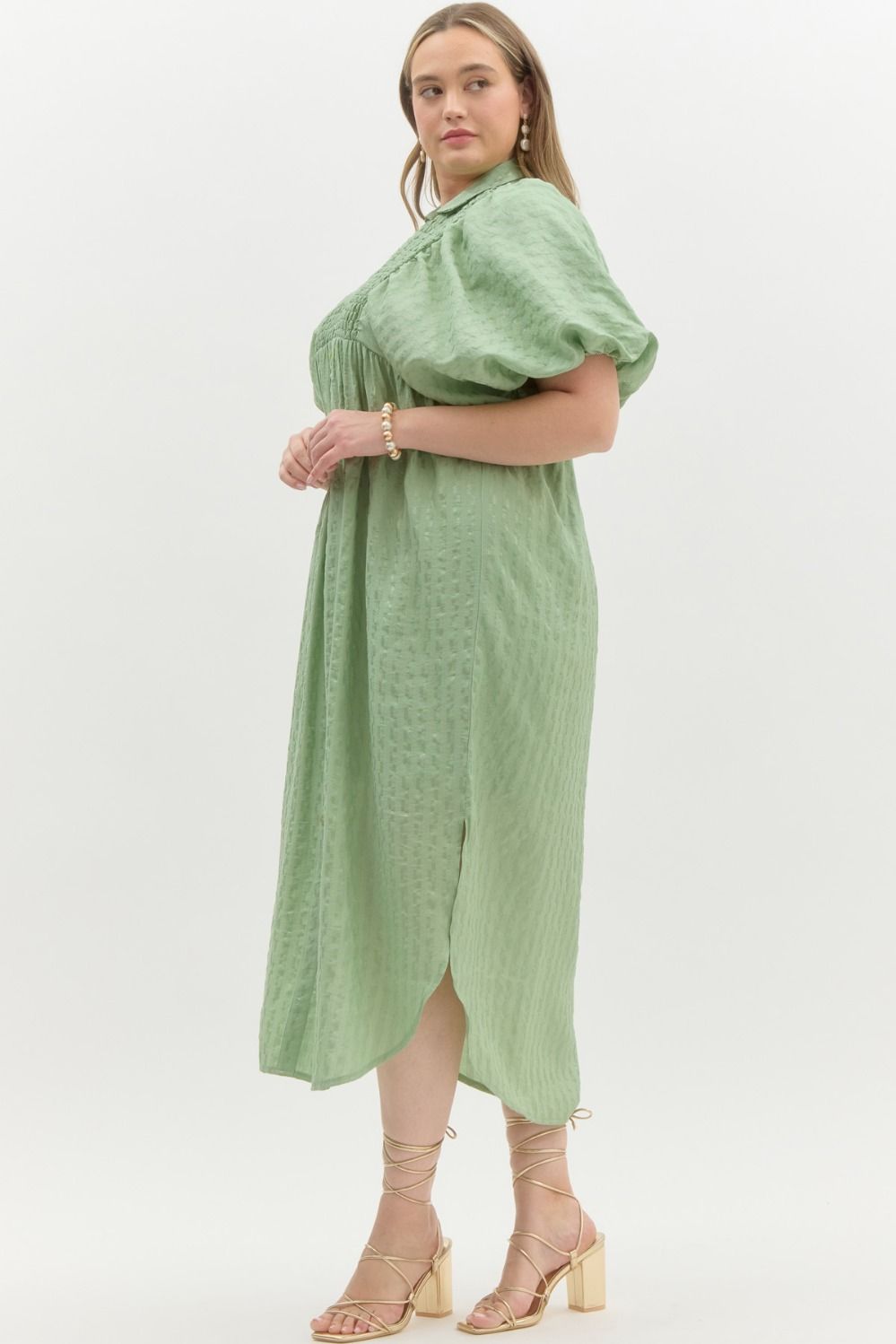 Easy Trends Textured Sage Midi Dress