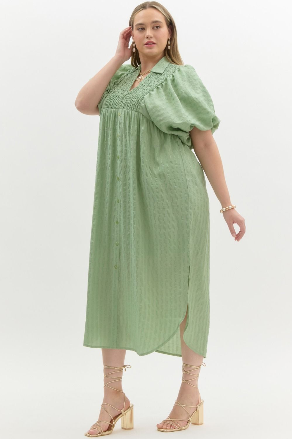 Easy Trends Textured Sage Midi Dress