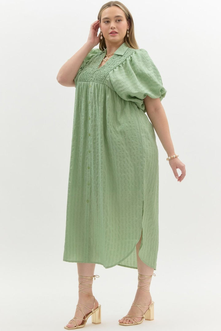 Easy Trends Textured Sage Midi Dress