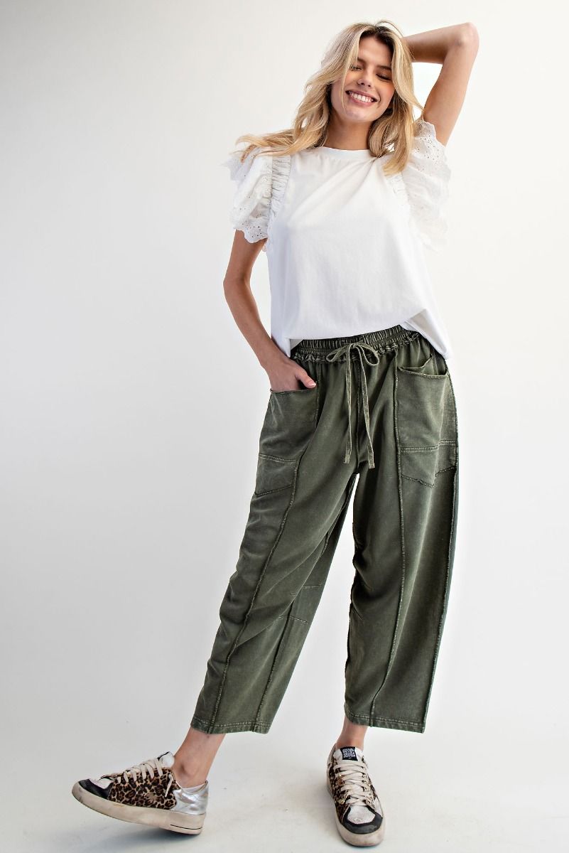 Women&#39;s green wide leg pants 