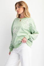 Women's sage green braided bow crew sweatshirt