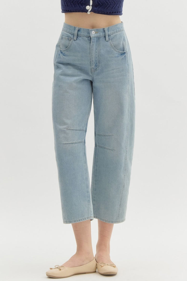 Women's Entro Brand light washed denim barrel jeans