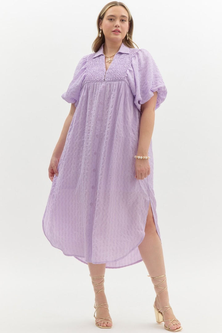 Women's lavender textured Easter midi dress