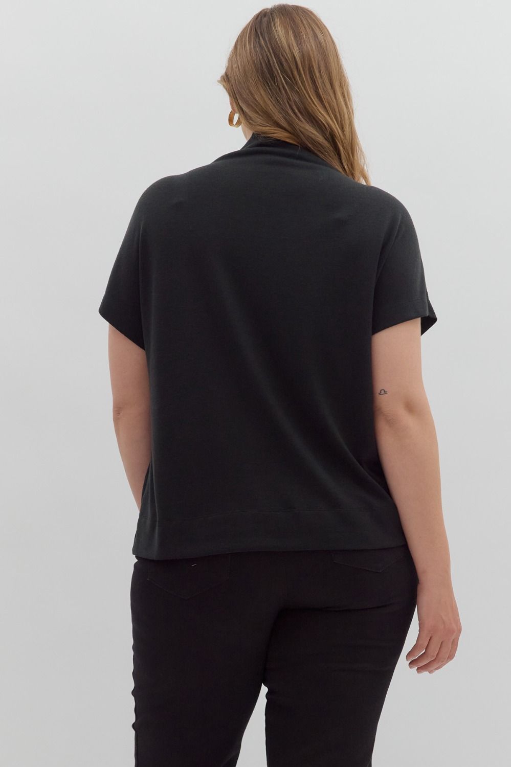 ento plus size solid black mock neck knit top back